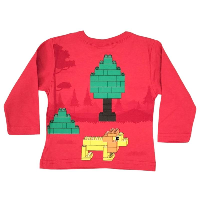 Fato de bebé 3 meses camisola com padrão lego vermelho e calças azuis - 