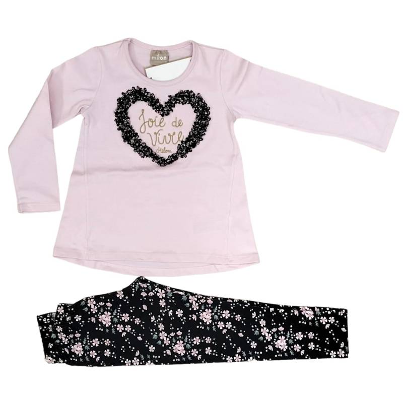 Fato de treino de algodão de manga comprida e leggings para menina de 4 anos - 