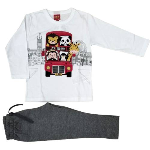 Chándal de algodón con pantalón polar blanco y gris para niño de 2 años - 