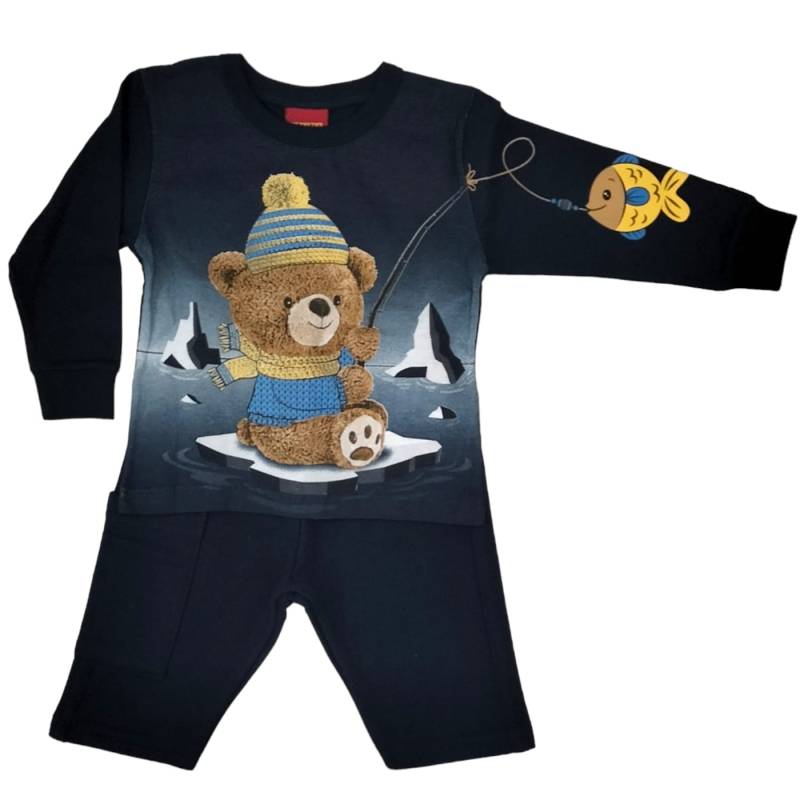 Tuta bambino 3/6 mesi in cotone con pantaloni felpati color blu - 