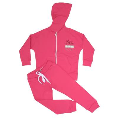 Survêtement en coton rose fort pour fille de 4 ans avec pantalon et veste zippée - 