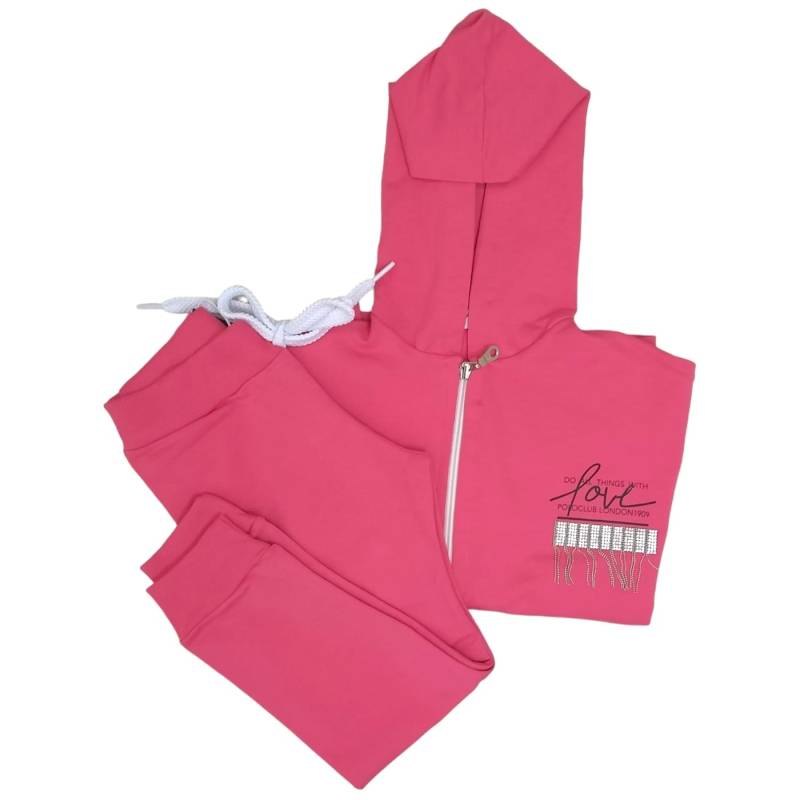 Survêtement en coton rose fort pour fille de 4 ans avec pantalon et veste zippée - 