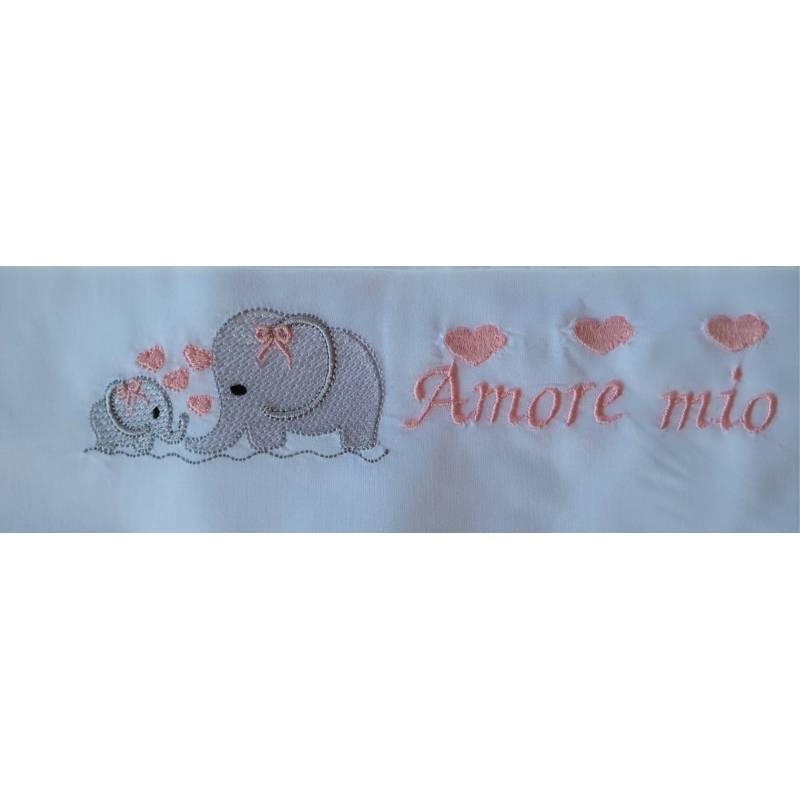 Machine-embroidered white cotton batiste newborn baby sheet - 