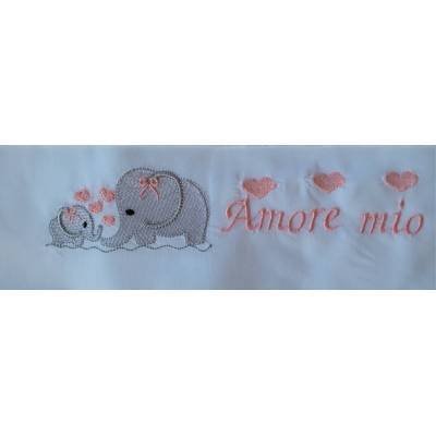 Machine-embroidered white cotton batiste newborn baby sheet - 