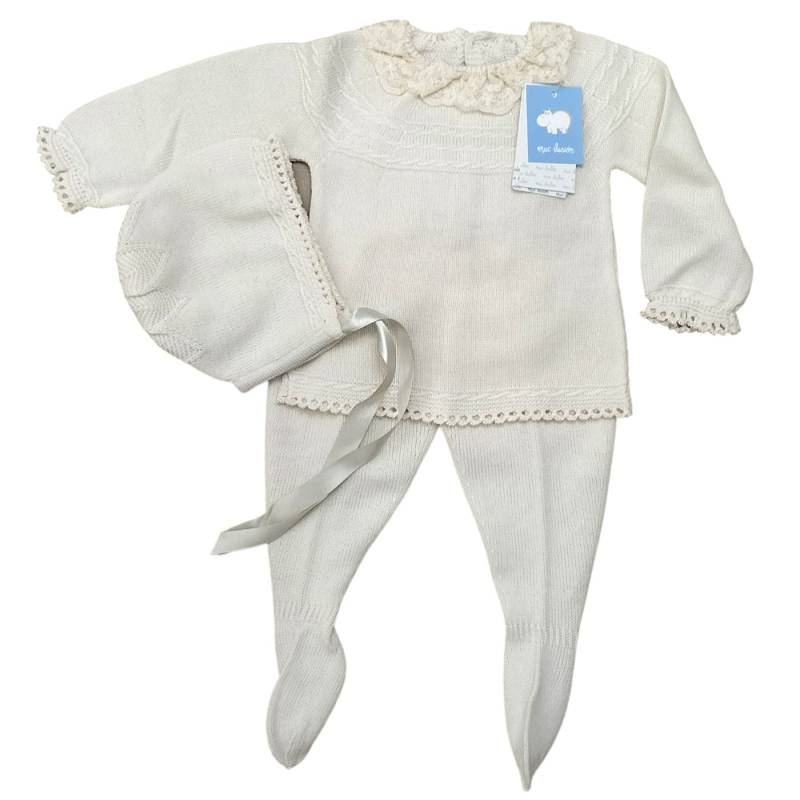 Ivory wool-blend 3 months clinical newborn baby cover with bonnet - 