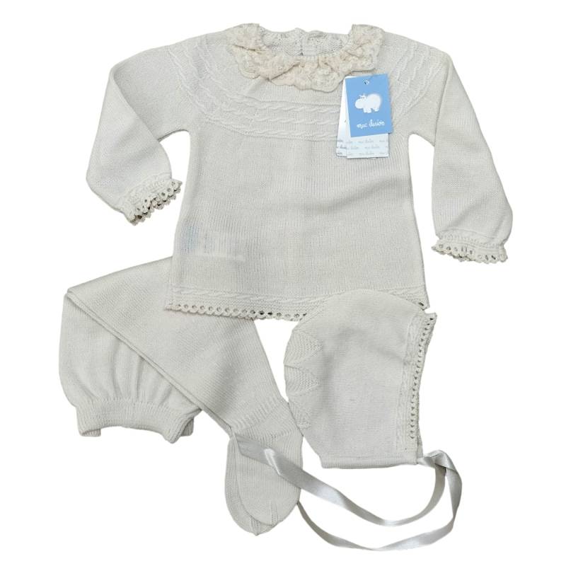 Cobertor para recién nacido 3 meses clínico en mezcla de lana marfil con capota - 