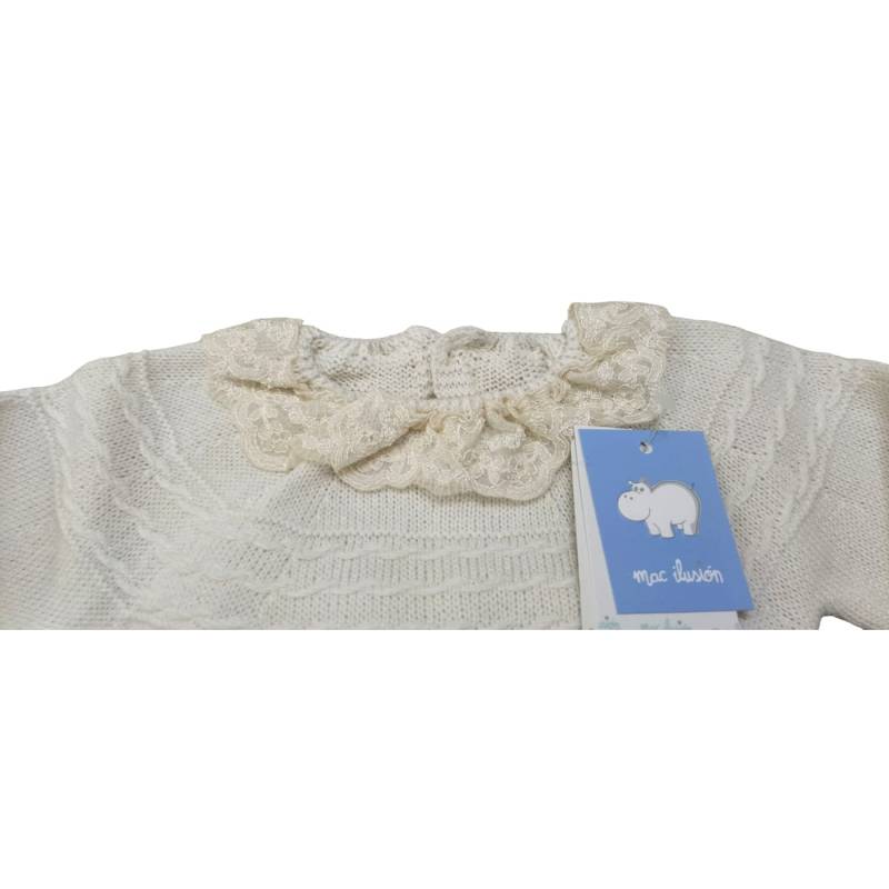 Ivory wool-blend 3 months clinical newborn baby cover with bonnet - 