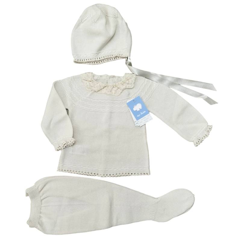 Elfenbeinfarbene Wollmischung 3 Monate klinische Neugeborenen-Babydecke mit Mütze - 