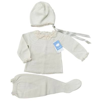 Ivory wool-blend 3 months clinical newborn baby cover with bonnet - 