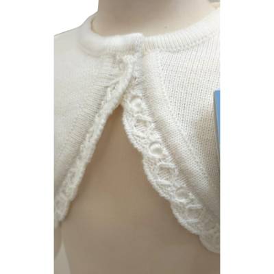Strickjacke aus cremefarbener Wollmischung mit Herzchen, Größe 3/12/18 Monate - 