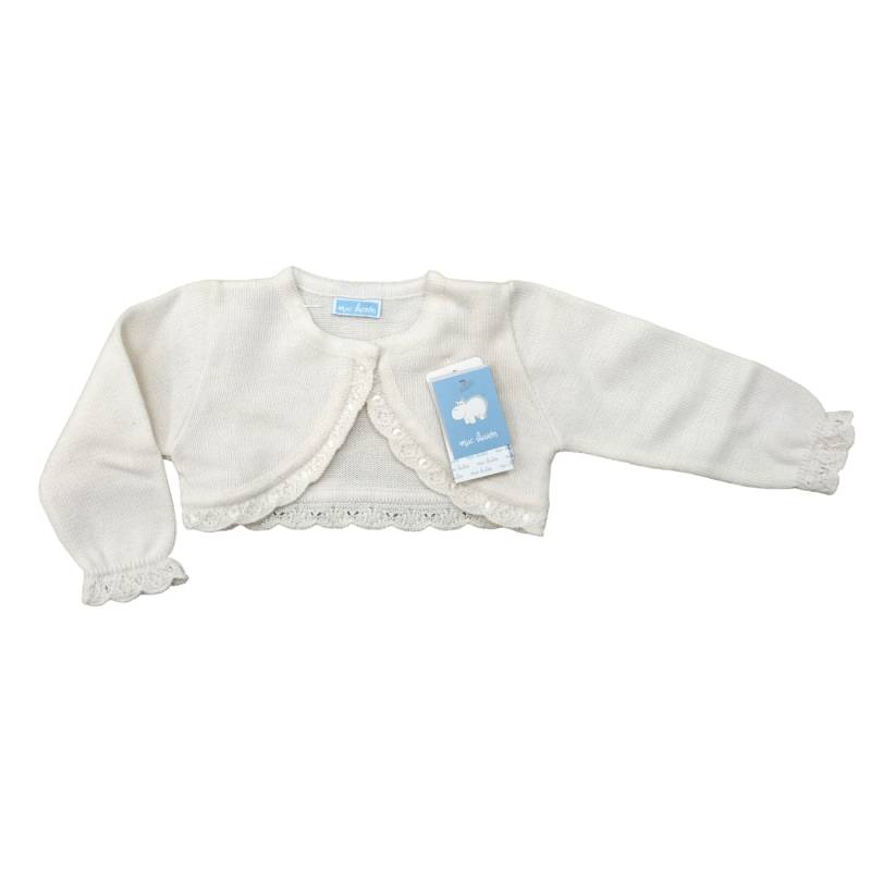Strickjacke aus cremefarbener Wollmischung mit Herzchen, Größe 3/12/18 Monate - 