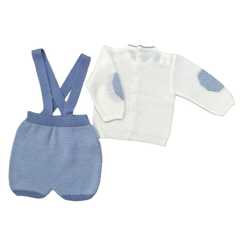 Camisola de lã e calções com suspensórios para recém-nascido de 1 mês - 