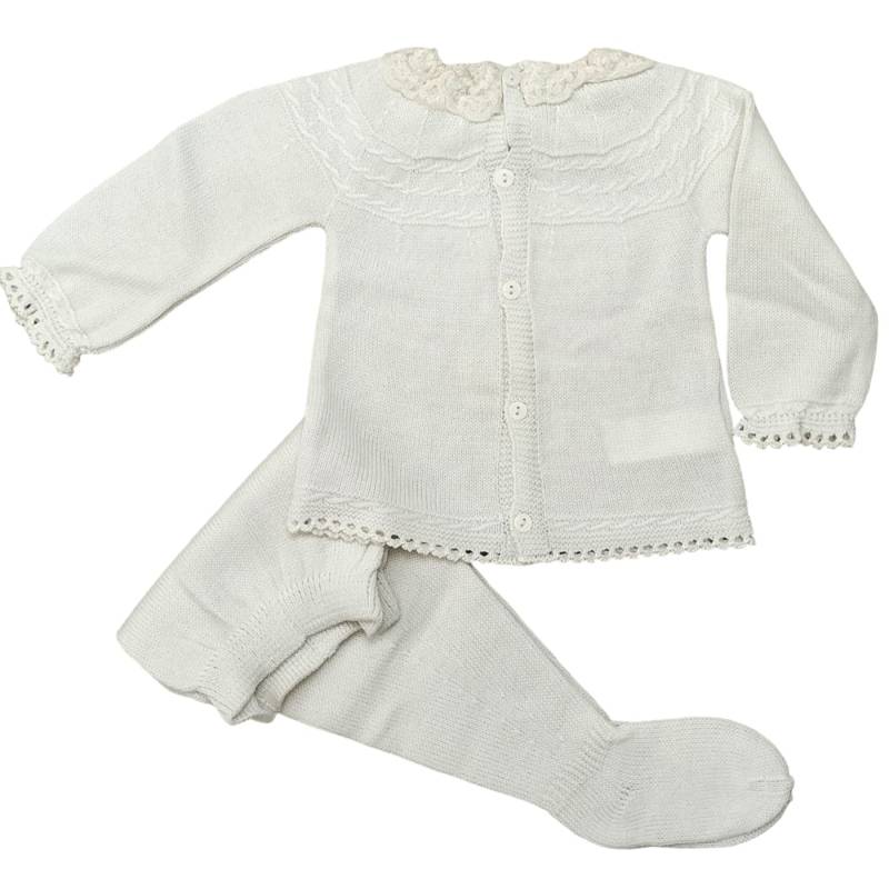 Elfenbeinfarbene Wollmischung 3 Monate klinische Neugeborenen-Babydecke mit Mütze - 