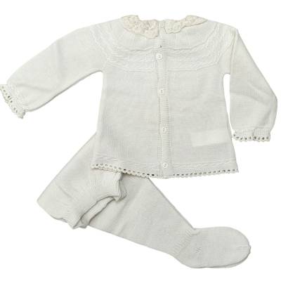 Couvre-bébé clinique 3 mois avec bonnet en laine ivoire - 