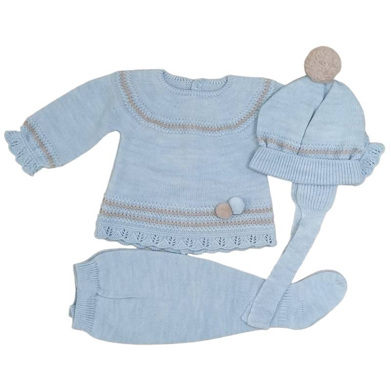 Cobertor para recién nacido con gorro de mezcla de lana talla 1 mes azul claro y gris tórtola - 
