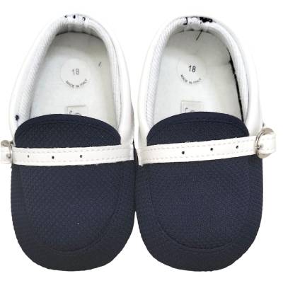 Scarpine neonato da culla modello mocassino blu e bianco misura 17 e 18 - 