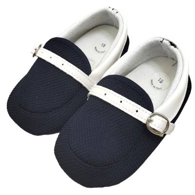 Scarpine neonato da culla modello mocassino blu e bianco misura 17 e 18 - 