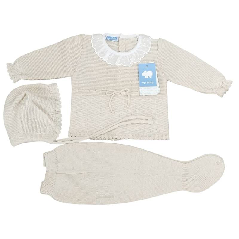 Coprifasce neonata beige misto lana con cuffietta misura 1 mese - 