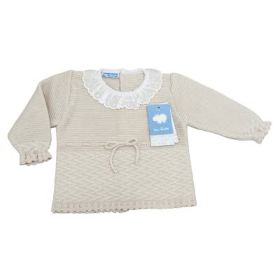 Cobertor para recién nacido en mezcla de lana beige con gorro talla 1 mes - 