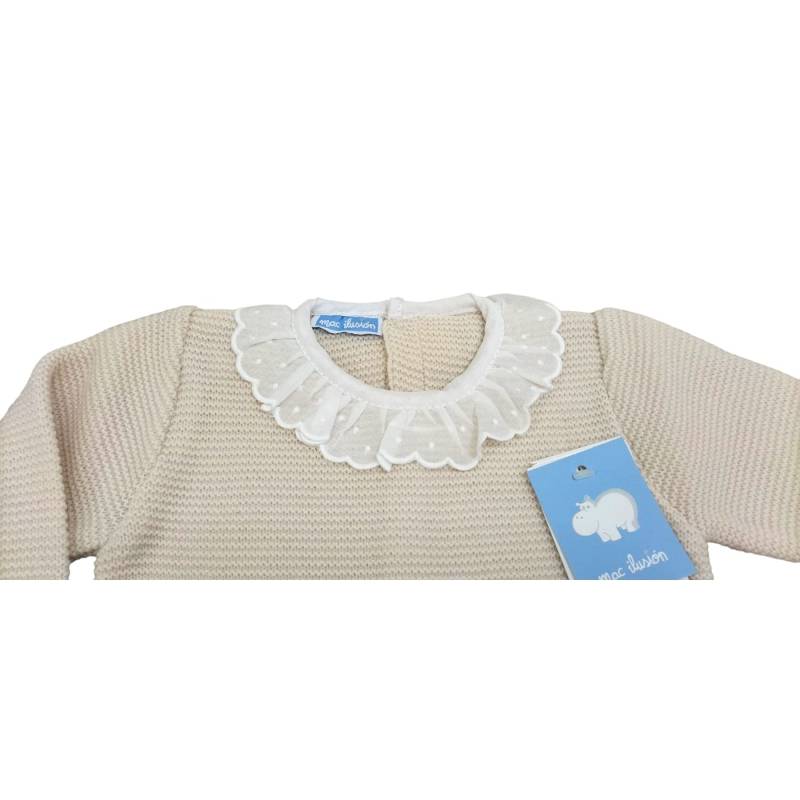Couverture pour nouveau-né en laine beige avec bonnet taille 1 mois - 