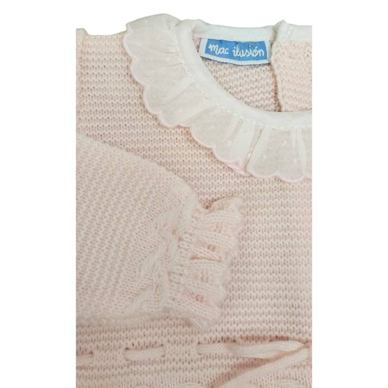Gorro em tecido de lã cor-de-rosa tamanho 1 mês - 