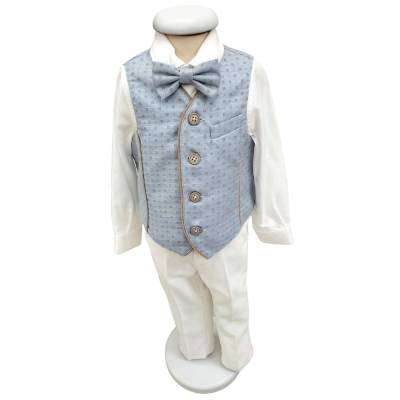 Completo abito elegante bambino invernale 12 e 18 mesi Minù bianco celeste e tortora - 