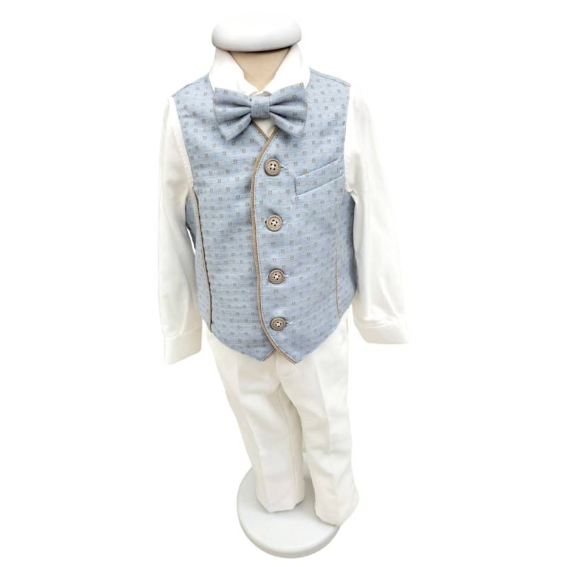 Completo abito elegante bambino invernale 12 e 18 mesi Minù bianco celeste e tortora - 