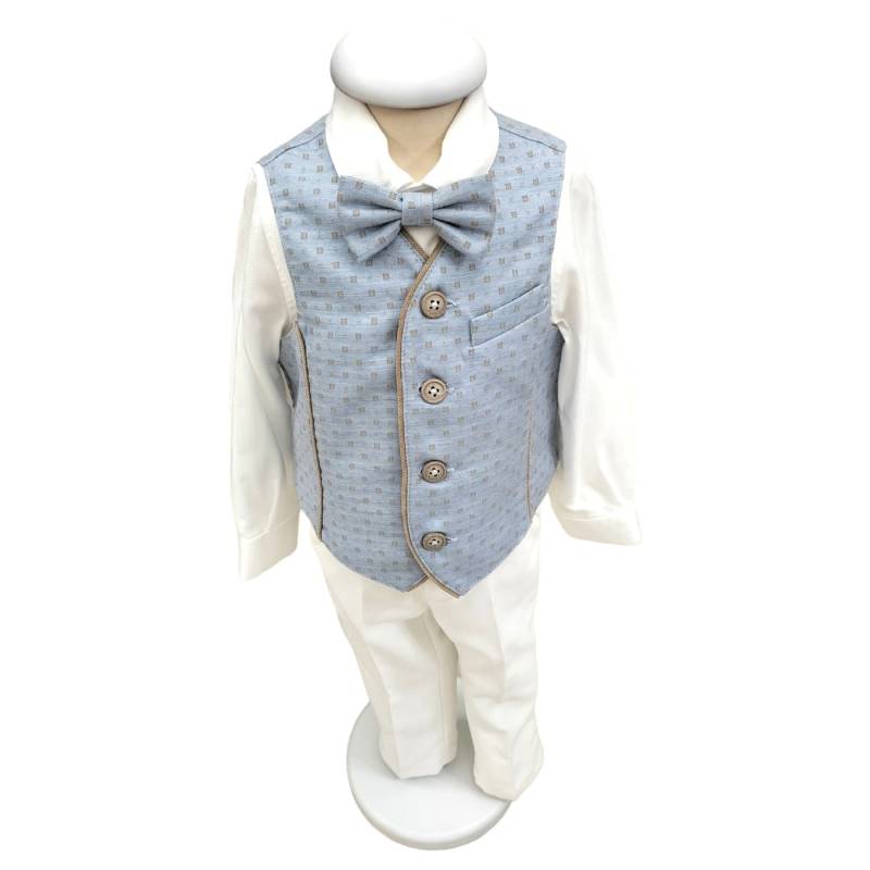 Completo abito elegante bambino invernale 12 e 18 mesi Minù bianco celeste e tortora - 