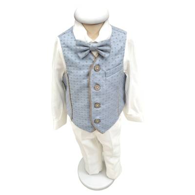 Completo abito elegante bambino invernale 12 e 18 mesi Minù bianco celeste e tortora - 