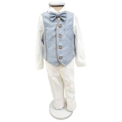 Completo abito elegante bambino invernale 12 e 18 mesi Minù bianco celeste e tortora - 