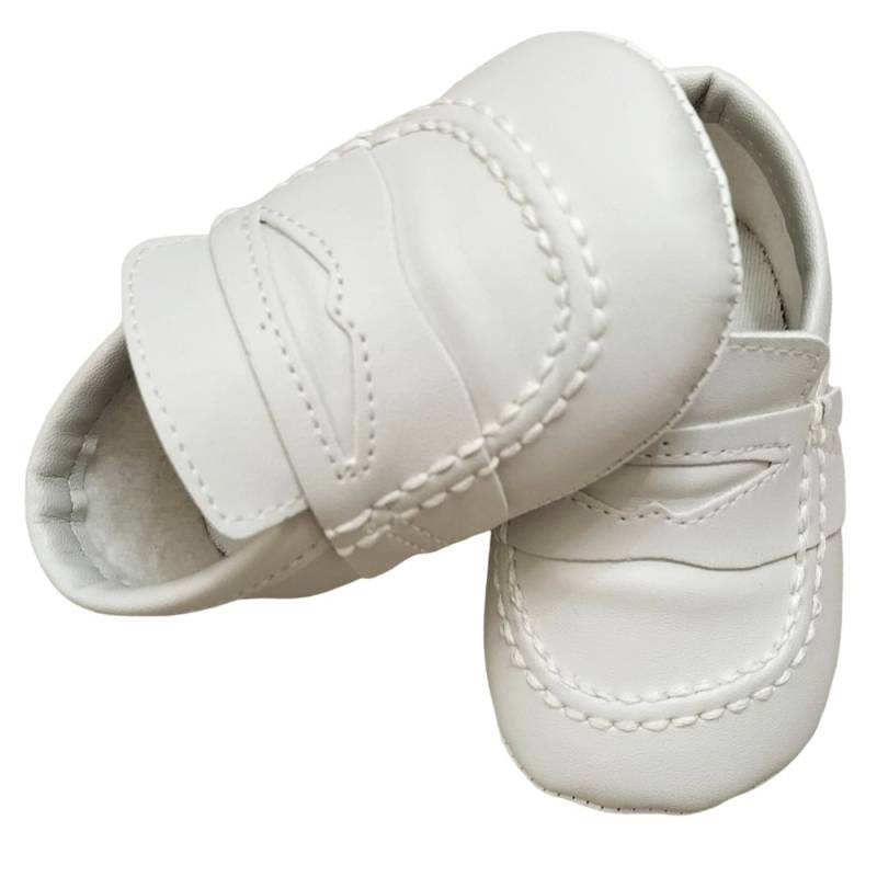 Scarpine culla neonato misura 16 modello mocassino beige in ecopelle - 