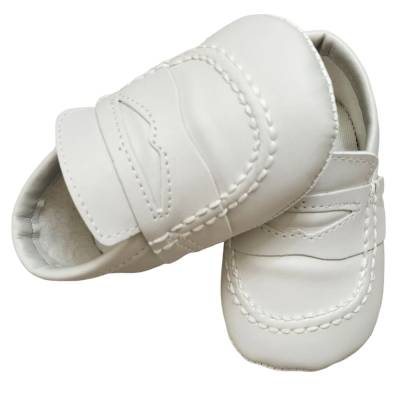 Scarpine culla neonato misura 16 modello mocassino beige in ecopelle - 