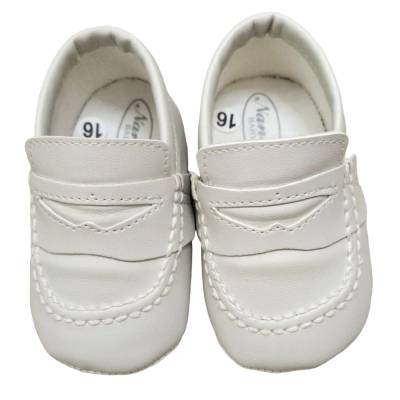 Scarpine culla neonato misura 16 modello mocassino beige in ecopelle - 