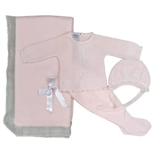 Pink wool-blend newborn 3-month blanket and coverlet - 
