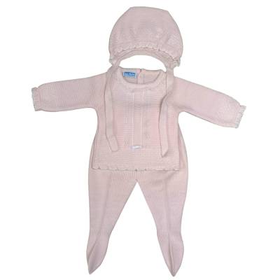 Copertina e coprifasce 3 mesi neonata in misto lana rosa - 