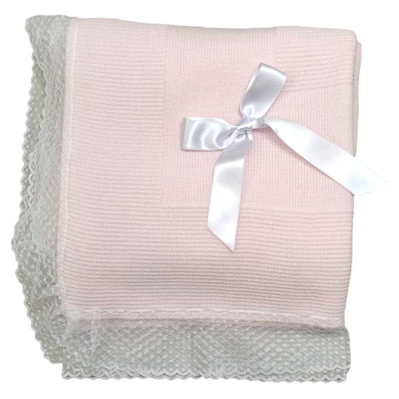 Copertina e coprifasce 3 mesi neonata in misto lana rosa - 