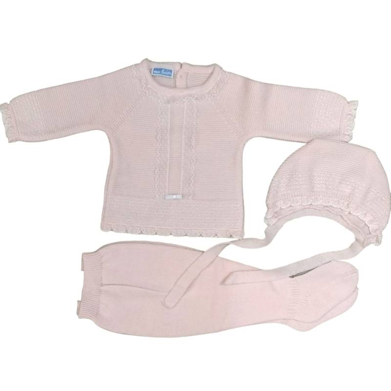 Copertina e coprifasce 3 mesi neonata in misto lana rosa - 