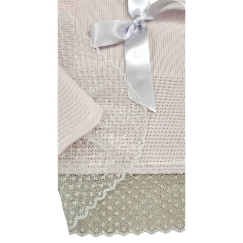 Copertina e coprifasce 3 mesi neonata in misto lana rosa - 