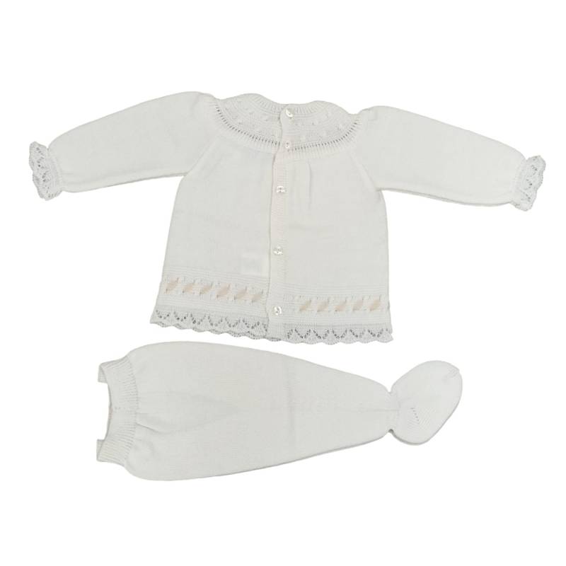 Coprifasce clinico con cuffietta neonata 3 mesi misto lana color panna - 