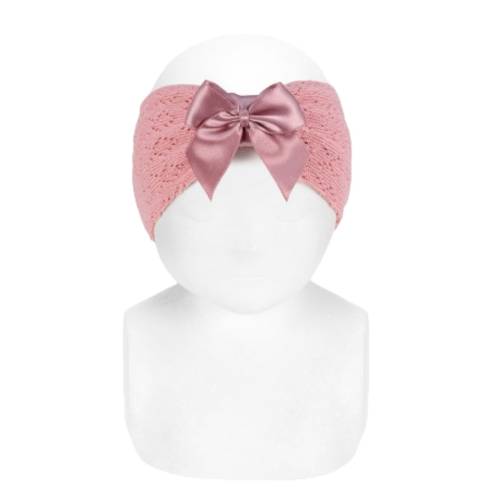 Fascetta Condor per capelli in cotone traforato con fiocco in raso rosa pallidoneonata - 