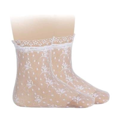Cóndor nenata 3/6 meses ceremonia/bautismo calcetines cortos de seda con encaje blanco - 