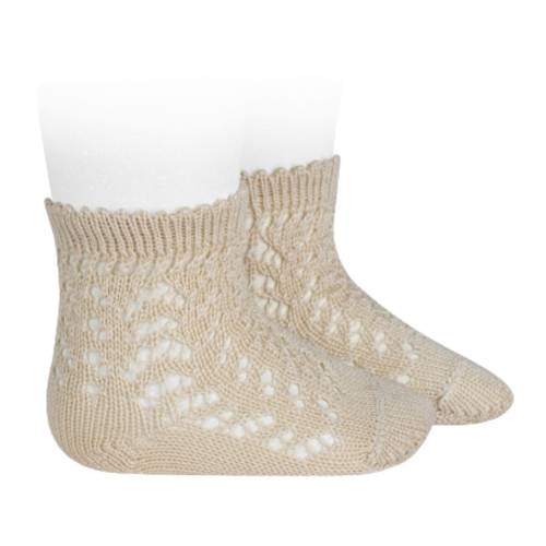 Calze Condor corte traforate in cotone color lino misura 0/3/6/9/12/18 mesi - 