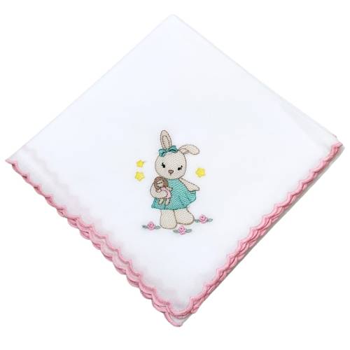 Mussolina quadrato neonata in cotone ricamato - 