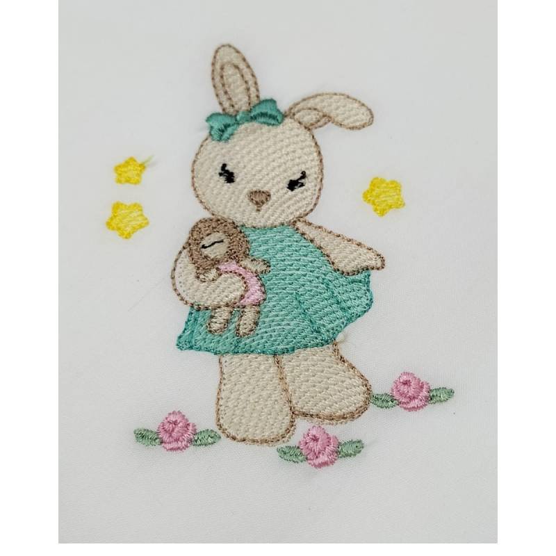 Mussolina quadrato neonata in cotone ricamato - 