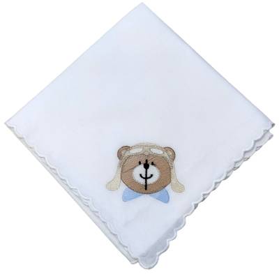 Mussolina quadrato neonato in puro cotone bianco con orsetto aviatore - 