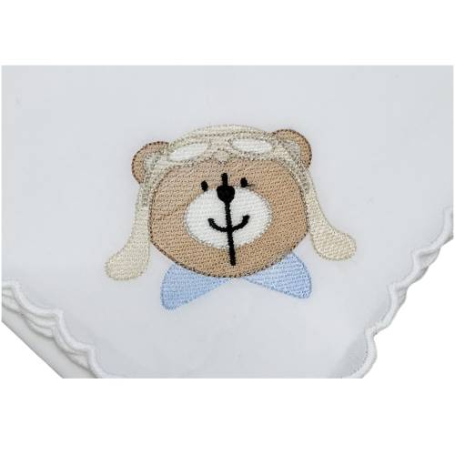 Mussolina quadrato neonato in puro cotone bianco con orsetto aviatore -  2