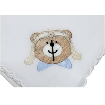 Mussolina quadrato neonato in puro cotone bianco con orsetto aviatore - 