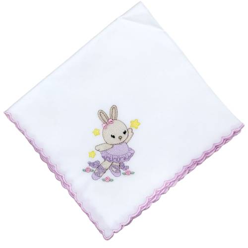 Mousseline carrée en pur coton pour bébé avec lapin brodé - 