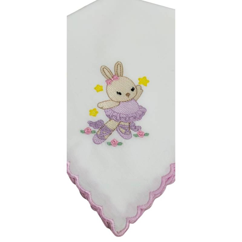 Mussolina quadrato in puro cotone neonata co coniglietta ricamata - 