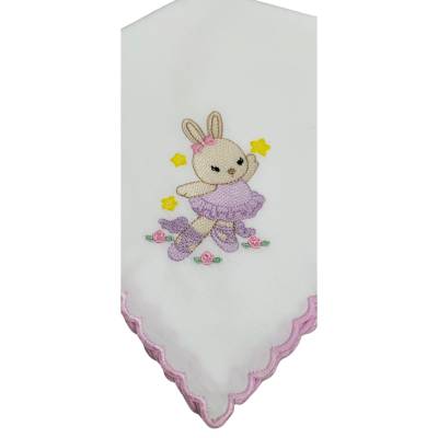 Mussolina quadrato in puro cotone neonata co coniglietta ricamata - 